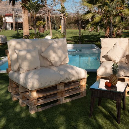 Imagen de Cojines para palets chill out como sofa beige 2 plazas desenfundable